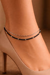 Black Bead Layered Anklet – Pair